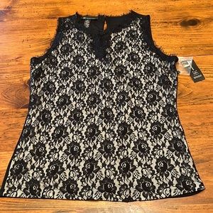 NWT INC International Concepts Black Lace Sleeveless Blouse Size Large